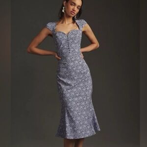 Floral Sweetheart Midi Dress in Lavender Gray
